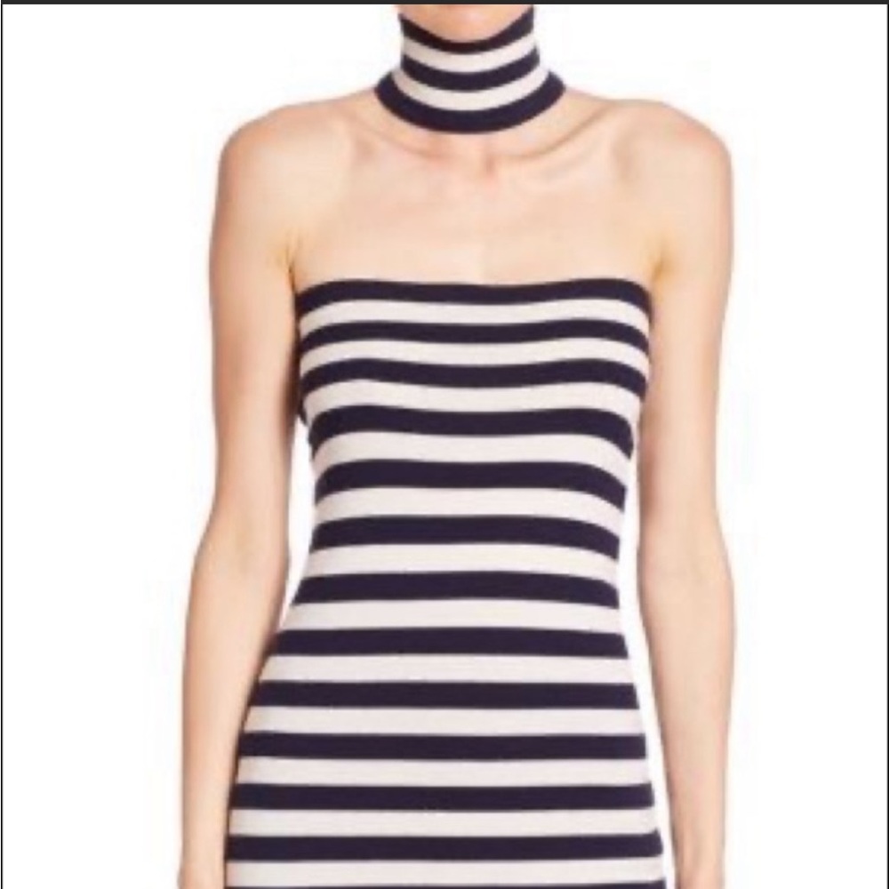 Michael Kors Collection cashmere cream navy stripe tube top sweater chok…